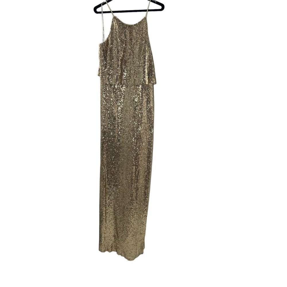 NWT Jasmine Gold Sequin Formal Spaghetti Strap 14 Gown - Picture 2 of 9